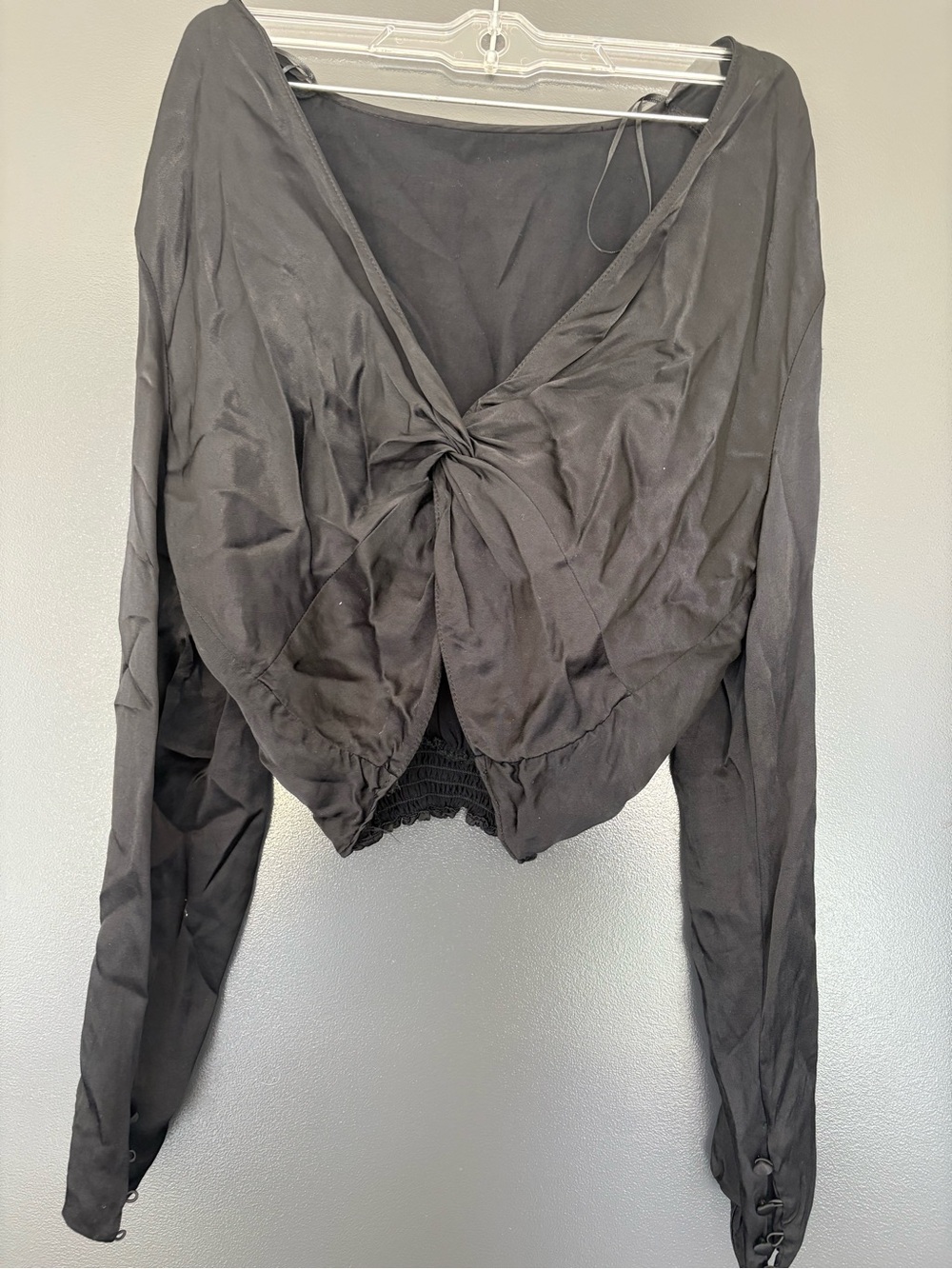 Zara Black Knot-Front Long Sleeve Crop Top